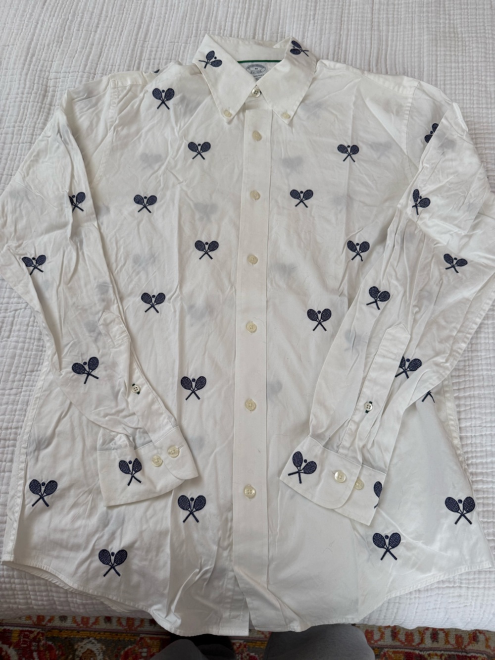 Brooks Brothers White Button-Down Shirt with Tennis Print